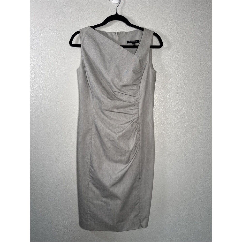 Raffinalla Gray Sheath Dress Ruched Side Asymmetric Neckline Sz 6